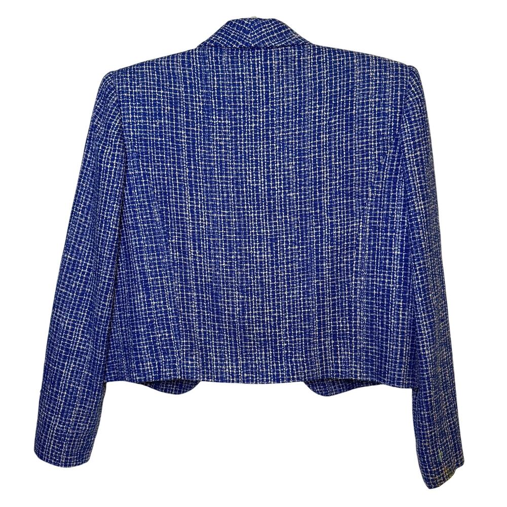 Doncaster Silk Tweed Cropped Blazer Blue White Sz 6 - Picture 2 of 6